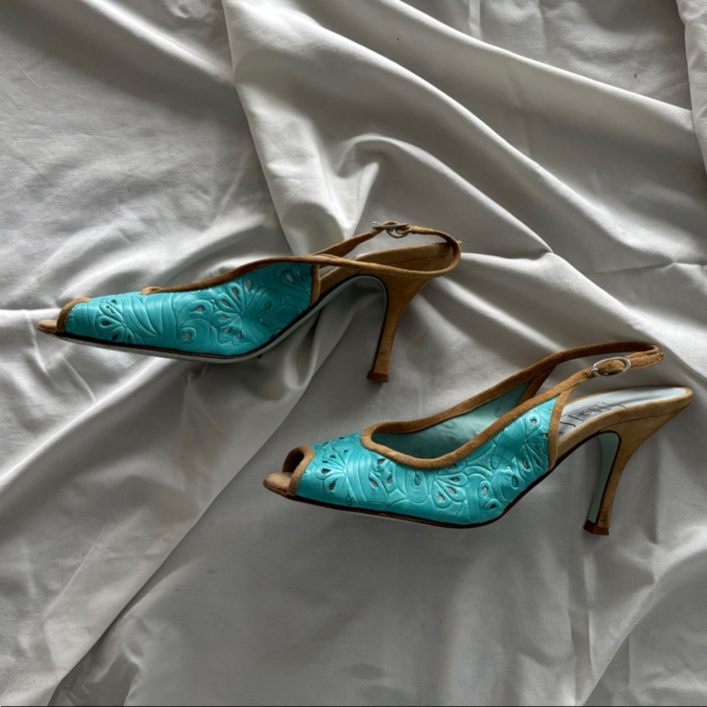 Sophia Webster Turquoise and Tan Heels - Picture 5 of 9